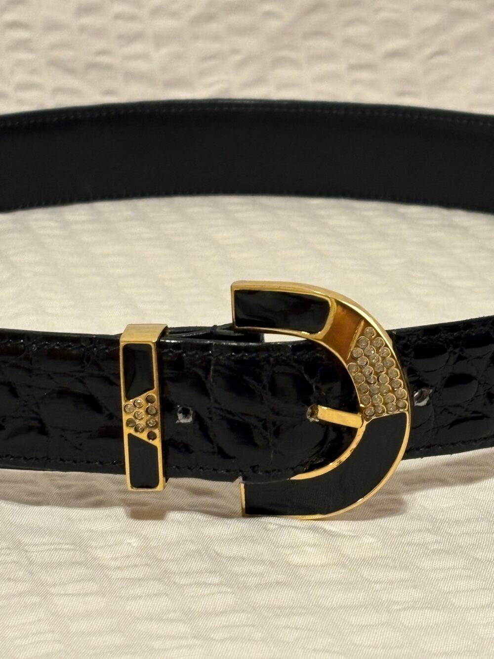 Vintage Made in Italy for Alan Austin Black Croc Embossed Leather Belt 30” EUC